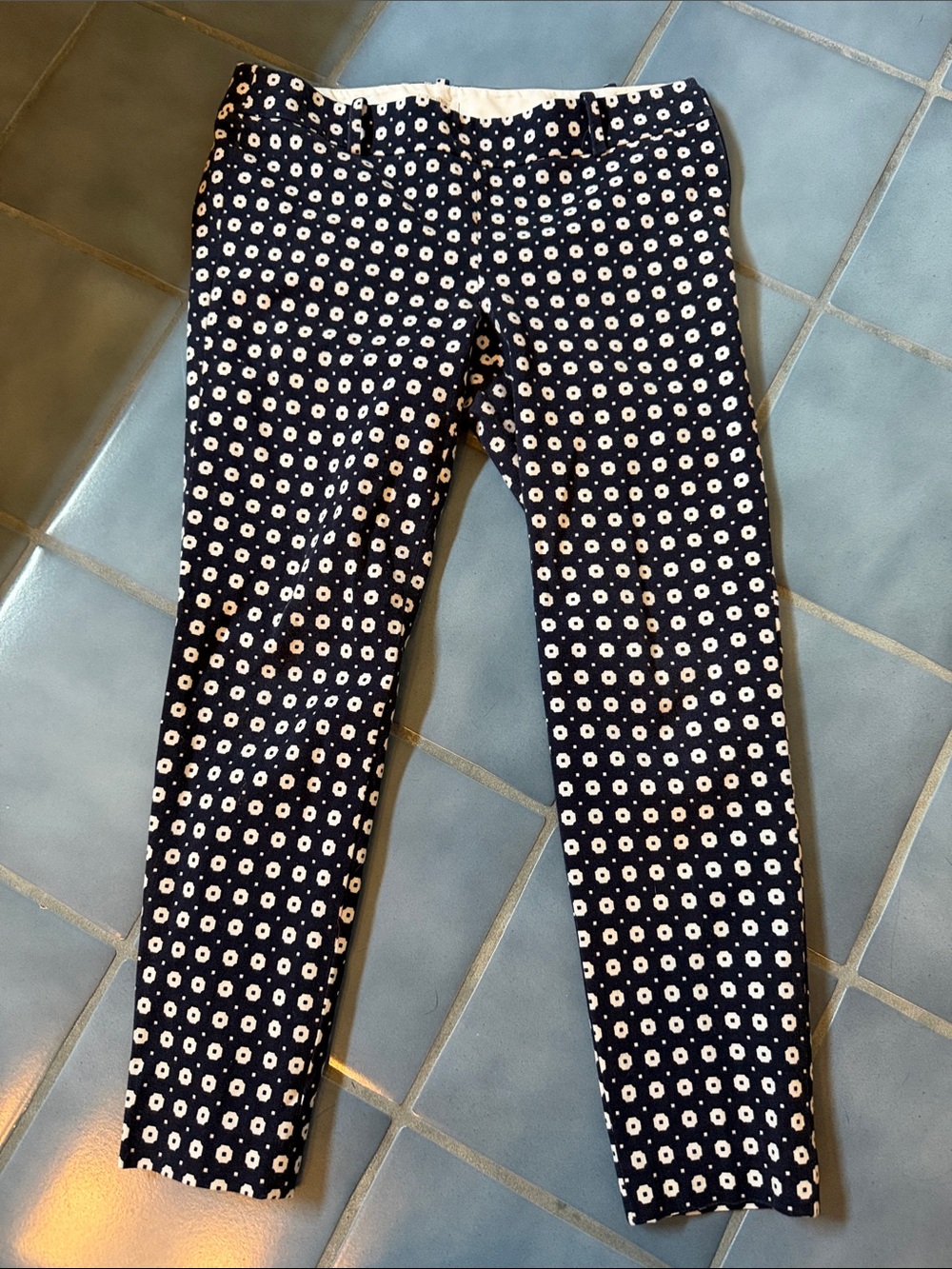 J. Crew Navy and White Printed Slim Pants